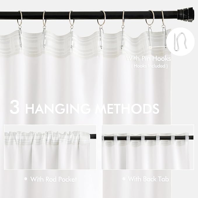 MIULEE Pure White Back Tab Blackout Curtains 52x90 Inch Long 2 Panels Set | Rod Pocket Pinch Pleated, Thermal Insulated, Room Darkening, Light Blocking, Privacy Curtains for Living Room Bedroom