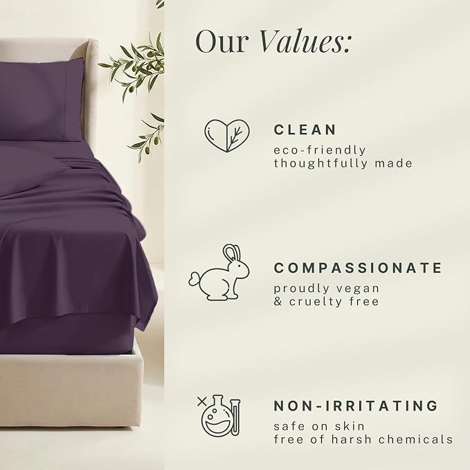 Hearth & Harbor Extra Deep Pocket Sheets - Fits Mattress 18-24 Inches Deep - Extra Deep Pocket Split King Size Sets - 7 Piece Split King Size - Eggplant