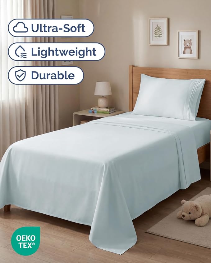 Twin Size 3 Piece Sheet Set - Comfy Breathable & Cooling Sheets - Ice Blue | Hotel Luxury Bed Sheets for Women & Men, Deep Pockets, Easy-Fit, Extra Soft and Wrinkle Free Sheets, Oeko-Tex Bed Sheet Set