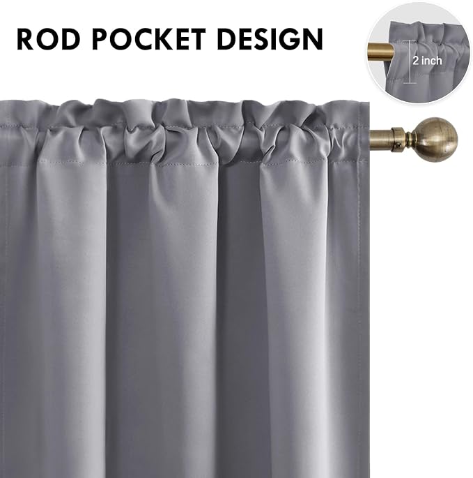 DWCN Wide Blackout Curtains for Bedroom Living Room 70 x 63 Inch Long Grey | 2 Panels Set, Room Darkening, Thermal Insulated, Light Blocking, Rod Pocket Drapes, Noise Reducing Window Treatments
