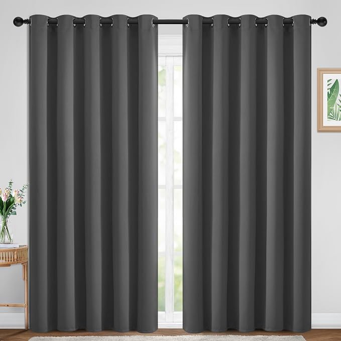 Yakamok Room Darkening Curtains 70x84 inch Length Charcoal Grey-Living Room | 2 panels,grommet blackout window treatment,thermal insulated,light blocking drapes,privacy protection,bedroom dining room