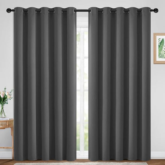 Yakamok Room Darkening Curtains 70x84 inch Length Charcoal Grey-Living Room | 2 panels,grommet blackout window treatment,thermal insulated,light blocking drapes,privacy protection,bedroom dining room