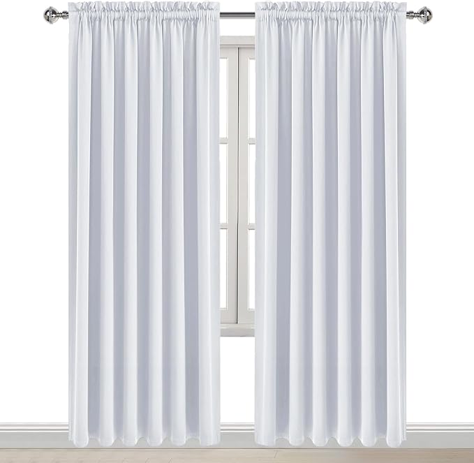 DWCN Wide Blackout Curtains for Living Room 70 x 84 Inch Long 2 Panels | Room Darkening, Thermal Insulated, Light Blocking, Rod Pocket Drapes, Noise Reducing Window Treatments, Greyish White