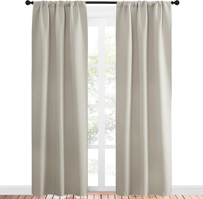 NICETOWN Blackout Curtains for Living Curtains, Room Darkening Window Curtain Panels, Easy-Care Solid Thermal Insulated Draperies/Drapes for Daughter Room (Natural, 2 Panels, 34 by 84)