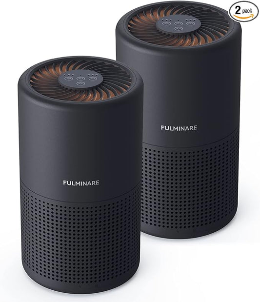 Air Purifiers for Bedroom, FULMINARE H13 True HEPA Filter (Black 2 Pack) | Remove Pet Hair, Smoke, Odors，Quiet Air Cleaner With Night Light, Portable Small Air Purifier for Home, Office, Living Room