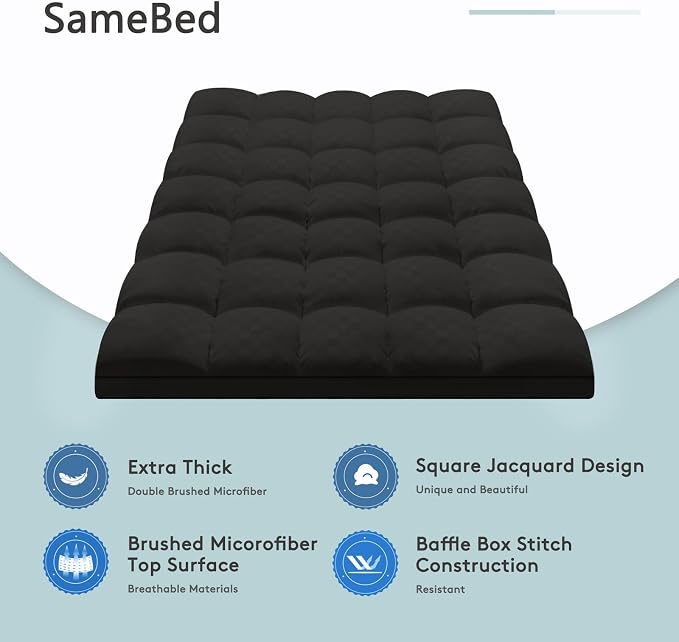 SameBed Mattress Topper Cal King,Extra Thick Mattress Pad Cover for Back Pain,Cooling Mattress Protector with 8-21 Inch Deep Pocket,Overfilled Down Alternative Filling,Black