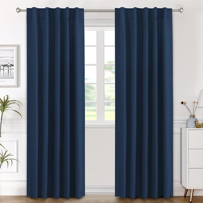 H.VERSAILTEX Blackout Curtains Thermal Insulated Window Treatment Panels Room Darkening Blackout Drapes for Living Room Back Tab/Rod Pocket Bedroom Draperies (2 Panels, Navy Blue, 42 x 84 Inch)