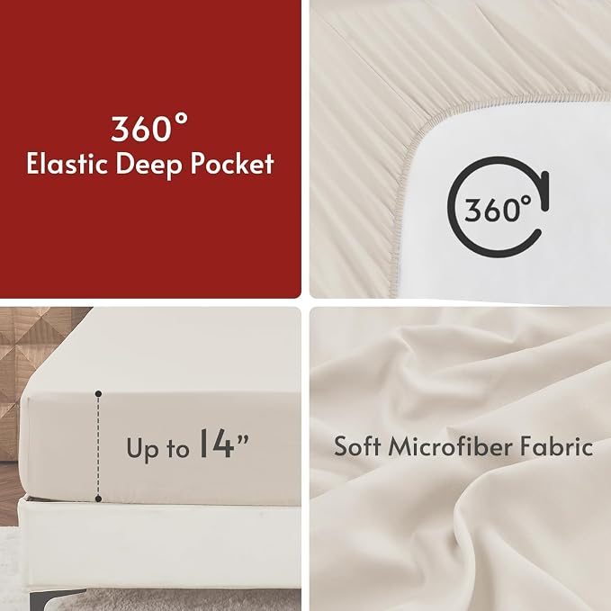 7 Pieces Queen Comforter Set, Reversible Bed in a Bag Queen Size, All Season Bedding Set with Comforter, Flat Sheet, Fitted Sheet, Pillowcases & Shams, Light Grey & Beige