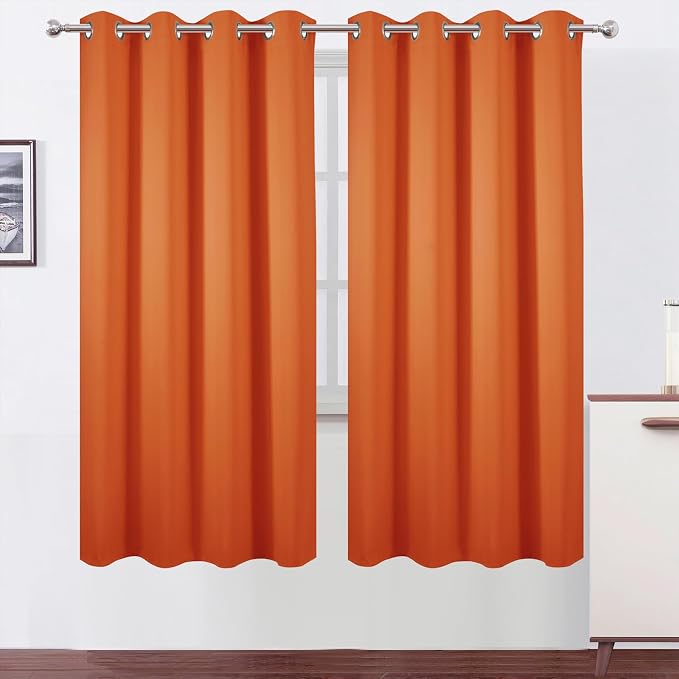 Blackout Curtains 66 x 72 Inch Long Orange Curtains Set of 2 Panels Room Darkening Curtains for Bedroom and Living Room