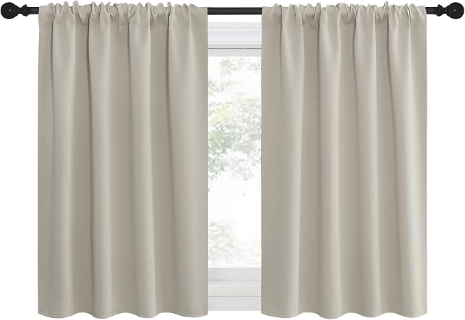 NICETOWN Natural Blackout Curtains for Living Room 42" w x 36" L 2 Panels | Easy-Care Solid Thermal Insulated Draperies Drapes for Daughter Room, Light Blocking Noise Reducing Room Darkening Home Decor