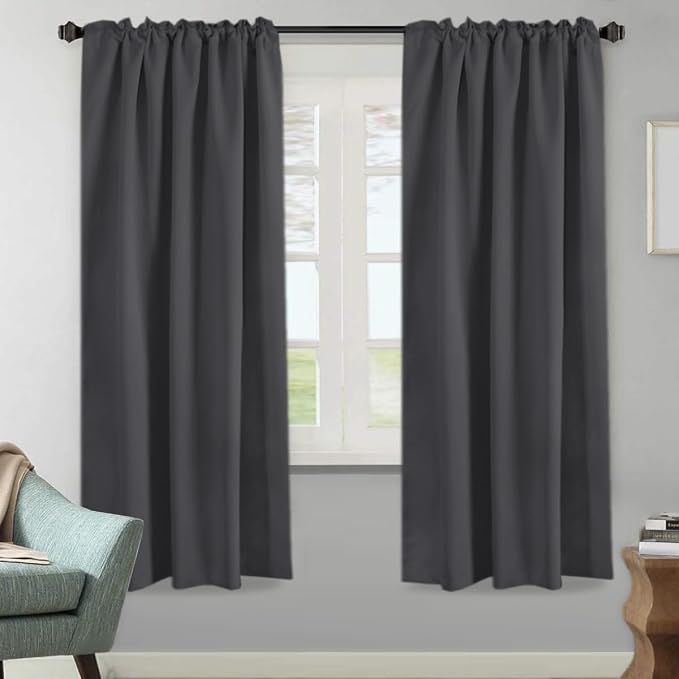 H.VERSAILTEX Blackout Curtains Thermal Insulated Window Treatment Panels Room Darkening Blackout Drapes for Living Room Back Tab/Rod Pocket Bedroom Draperies, 52 x 72 Inch, Charcoal Gray, 2 Panels