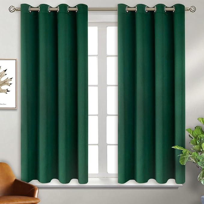 BGment Emerald Green Blackout Curtains for Bedroom 54 Inch Long - 2 Panels | Grommet Top, Black Out, Room Darkening, Sunblock, Thermal Insulated, Window Drapes for Kids Boys Room, 46x54 Inch