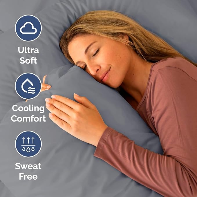Short Queen Size 4 Piece Bed Sheet Set - RV Short Queen Sheets - Steel Blue | Ultra-Soft, Breathable & Cooling Bed Sheets Set with Deep Pockets, Hotel Luxury Bedding for Women & Men, Wrinkle & Fade Free