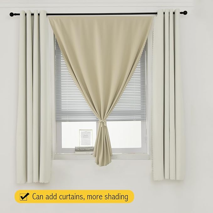 Blackout Curtains with Self Adhesive Tape No Rod No Drill Easy Install Window Cover for Bedroom Kitchen Dorm 34" W X 59" L Beige 1 Panel
