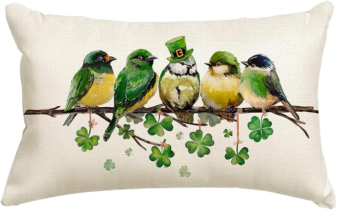 RABUSOFA St.Patricks Day Pillow Covers 12x20 Inch,Birds Shamrock St Patricks Day Decorations Holiday Spring Decorative Pillow Case Decor for Sofa Couch Green