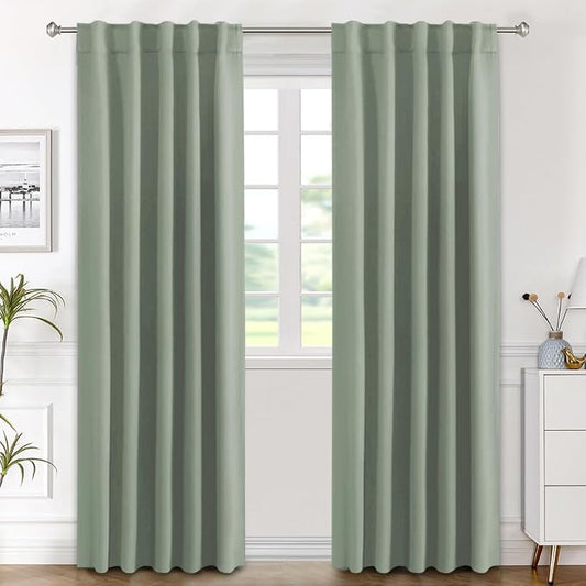 H.VERSAILTEX Blackout Curtains Thermal Insulated Window Treatment Panels Room Darkening Blackout Drapes for Living Room Back Tab/Rod Pocket Bedroom Draperies (2 Panels, Cyan, 42 x 84 Inch)
