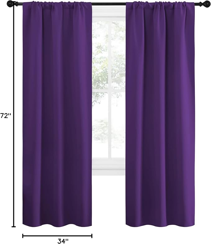 NICETOWN Blackout Curtains for Living Curtains, Triple Weave Home Decoration Thermal Insulated Solid Blackout Curtains & Drapes for Nursery (Set of 2, 34-inch x 72-inch, Royal Purple)
