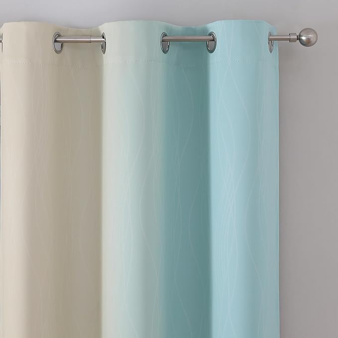 Aqua and Beige Ombre Blackout Curtains for Bedroom 45 Inch | Thermal Insulated Curtains for Living Room, Full Room Darkening, Energy Saving, Grommet Gradient Drapes, 45Wx45L, 2 Panels