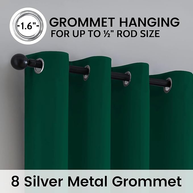 SimpleHome Dark Green 100% Blackout Curtains Room Darkening Living Room 54 | Curtains for Bedroom,Thermal Insulated Grommet Window Drapes,Curtains for Living Room with Black Back,52 x 54 Inch,2 Panels