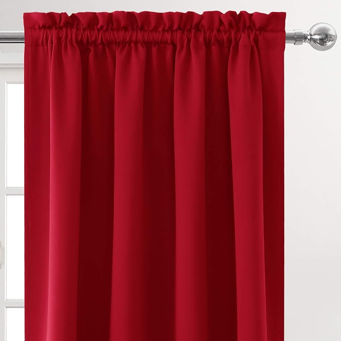 DWCN Blackout Curtains for Bedroom Living Room 52 x 54 Inch Long Red | 2 Panels Set, Room Darkening, Thermal Insulated, Light Blocking, Rod Pocket Drapes, Noise Reducing Window Treatments
