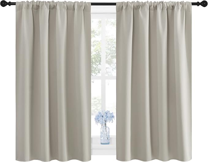 NICETOWN Blackout Curtains for Living Curtains, Room Darkening Window Curtain Panels, Easy-Care Solid Thermal Insulated Draperies/Drapes for Daughter Room (Natural, 2 Panels, 42 by 48)
