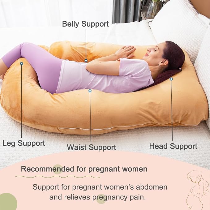 60 Inch Pregnancy Pillow for Sleeping (Brown) | Extra Large U Shaped Body Pillow, Maternity Pillow for Pregnant Women
