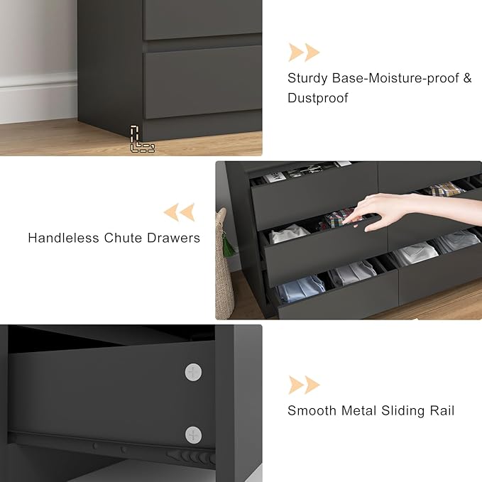 Vibe & Dine Black Dresser 9 Drawer, Modern Long Dresser for Bedroom, Wood Chest of Drawers with Wide Storage for Living Room