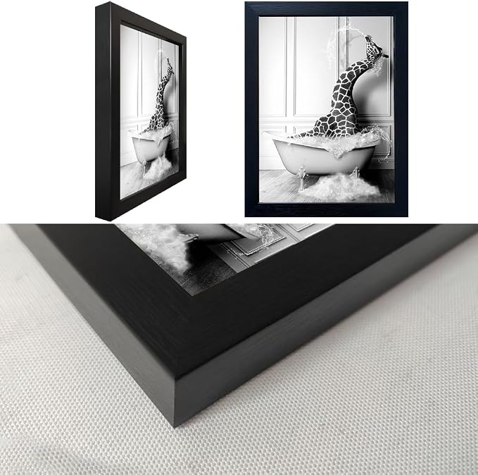 Black and White Bathroom Wall Decor Funny Giraffe in Bathtub Decor Framed Farmhouse Animal Canvas Wall Art Bathroom Artwork