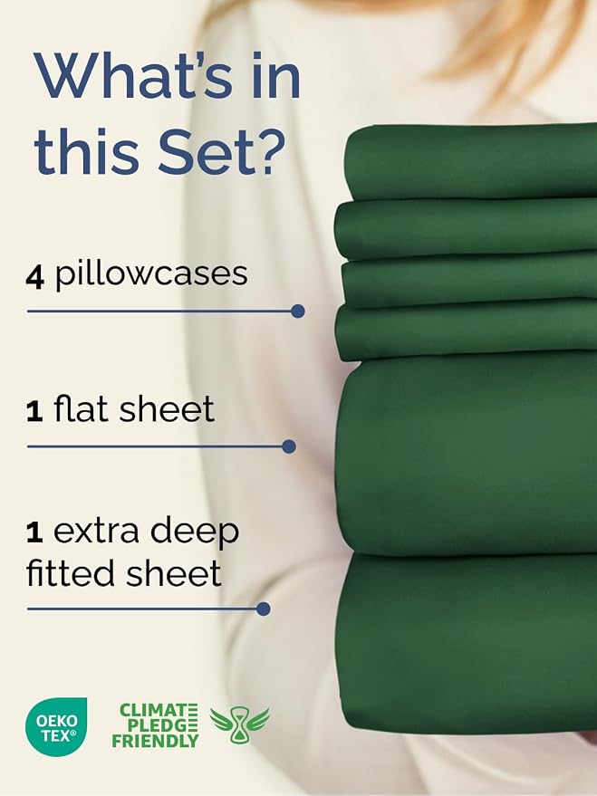 Extra Deep Cal King Sheet Set - 6 Piece Cooling Bed Sheets - Emerald Green | Hotel Luxury Bed Sheets Set, Easy & Secure Fit, Ultra-Soft, Wrinkle & Fade Free, Comfy Sheets Set with Extra Deep Pockets