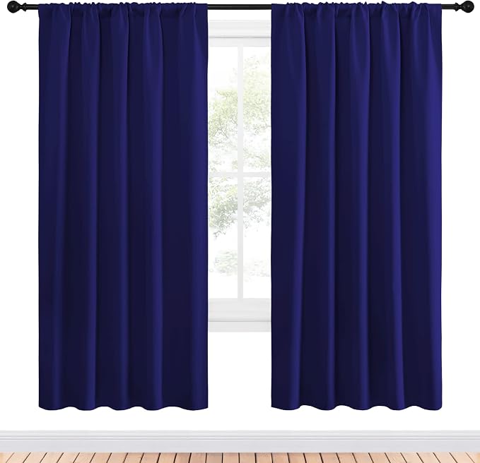 NICETOWN Bedroom Curtains Blackout Draperies - Thermal Insulated Solid Top Pocket Blackout Drapes for Kid's Room (Navy Blue, 1 Pair, 52 x 72 Inch)