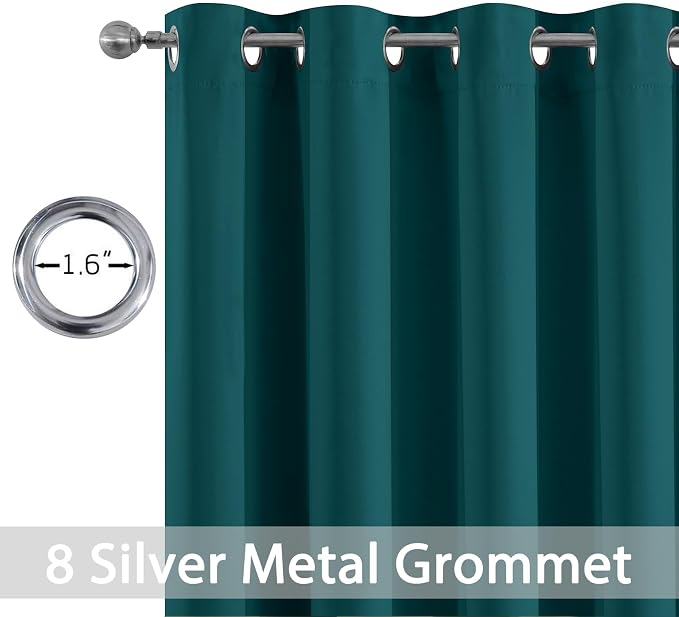 Yakamok Room Darkening Curtains 52x96 inch Length Dark Teal-Living Room | 2 panels,grommet blackout window treatment,thermal insulated,light blocking drapes,privacy protection,bedroom dining room