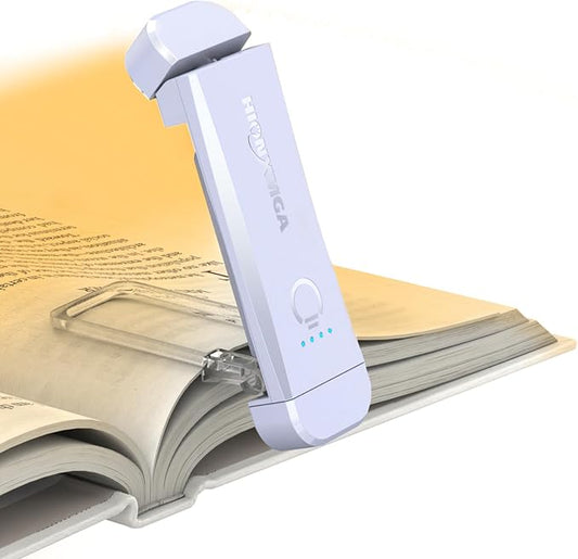HIONXMGA Book Light,Rechargeable Reading Light for Books in Bed at Night | Up to 100H Runtime,3 Amber Colors,Stepless Dimming,USB Charging,Bookmark,Women Book Lovers,Christmas,Light Lilac