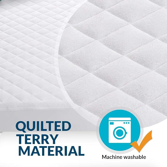 PlushDeluxe Crib Mattress Protector, 28”x49”, 100% Waterproof, Noiseless, Ultra Soft Viscose Made from Bamboo with Quilted Terry Cotton Top, White Fitted Sheet Style Toddler Crib Cover