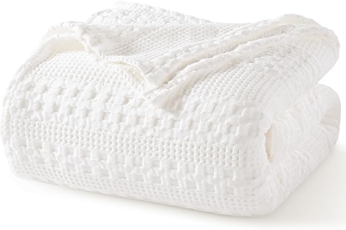 PHF Lightweight 100% Cotton Waffle Blanket for Bed, Twin XL, White | Pre-Washed Soft Cotton Comfort, Breathable Layering Warmth for Fall & Winter, Couch & Guest Room, Couch, Home Decor & Gifts