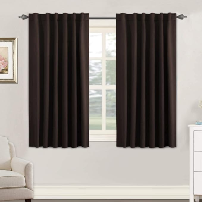 H.VERSAILTEX Blackout Curtains Thermal Insulated Window Treatment Panels Room Darkening Blackout Drapes for Living Room Back Tab/Rod Pocket Bedroom Draperies, 52 x 54 Inch, Chocolate Brown, 2 Panels