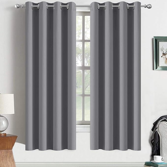 Yakamok Grey Room Darkening Curtains 52x72 inch Gray Grommet-Living Room | 2 panels,blackout window treatment,thermal insulated,light blocking drapes,privacy protection,bedroom study dining room