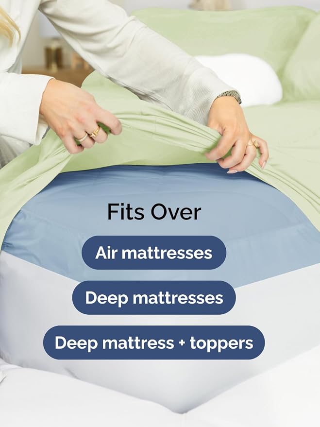 Extra Deep Queen Sheet Set - 6 Piece Cooling Bed Sheets - Light Sage Green | Hotel Luxury Bed Sheets Set, Easy & Secure Fit, Ultra-Soft, Wrinkle & Fade Free, Comfy Sheets Set with Extra Deep Pockets