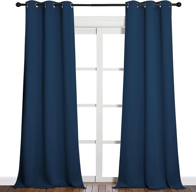 NICETOWN Patio Glass Door Blackout Curtains 1 Pair 42 x 90-in Moroccan Blue | Privacy Panel Drapes for Bedroom/Living Room, Dining and Guest Room