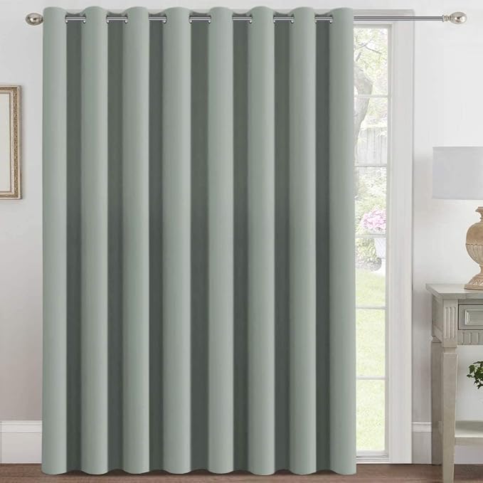 H.VERSAILTEX Blackout Patio Curtains 100 x 90 Inches for Sliding Door Extral Wide Blackout Curtain Panels Thermal Insulated Room Divider - Grommet Top, 7.5' Tall by 8.3' Wide - Light Sage