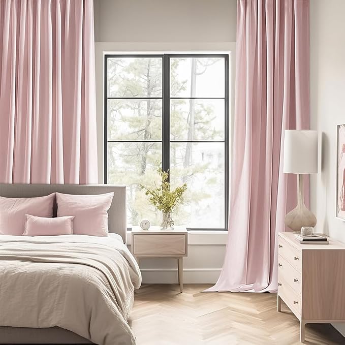 MIULEE Light Pink Back Tab Blackout Curtains 66x96 Inch Length 2 Panels Set | Rod Pocket Pinch Pleated, Thermal Insulated, Bedroom Living Room Darkening Drapes, Light Blocking Floor to Ceiling Curtains