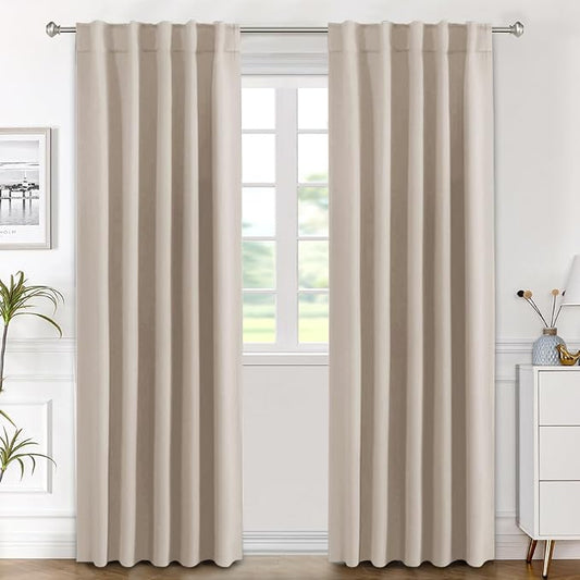 H.VERSAILTEX Blackout Curtains Thermal Insulated Window Treatment Panels Room Darkening Blackout Drapes for Living Room Back Tab/Rod Pocket Bedroom Draperies (2 Panels, Fog, 42 x 84 Inch)