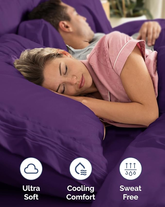 Flex Top Split Head King 6 Piece Sheet Set - Breathable & Cooling - Purple | Ultra Soft Hotel Luxury Bedding Set w/ 8-16 Inch Deep Pockets, 1 Flat & 1 Split-Head Fitted Sheet & 4 Pillowcases, Fade Free