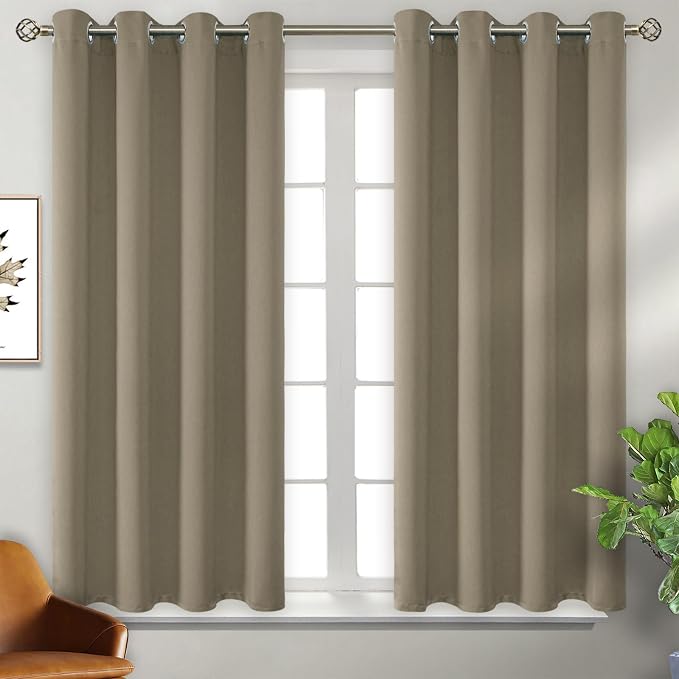 BGment Short Curtains for Small Window 54 Inch Long - Cocoa 2 Panels | Grommet Top, Light-Blocking, Sunblock, Thermal Insulated, Window Drapes for Kids Boys Room, 52x54 Inch