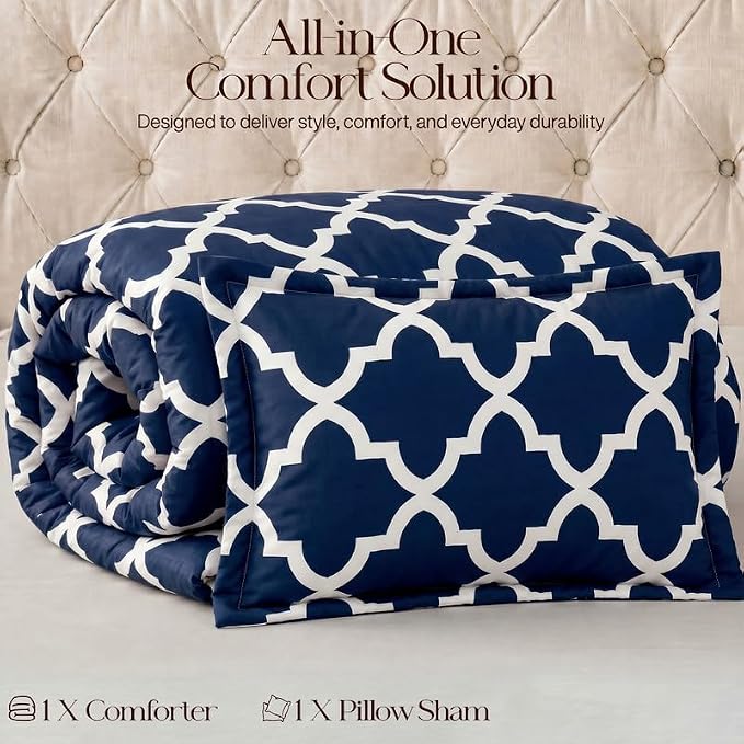 Utopia Bedding 2 Pc Twin Comforter Set, Printed Comforter, Navy | Comforter Set Includes Comforter (64x88) Inches, 1 Sham (20x26) Inches. Soft Microfiber Down Alternative, Machine Washable.