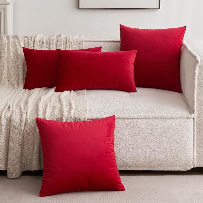 MIULEE Velvet Throw Pillow Covers 12x12 Inch Pack of 2 Red | Soft Solid Small Decorative Pillow Covers, Modern Luxury Home Decor, for Couch Chair Sofa Bedroom Livingroom Car