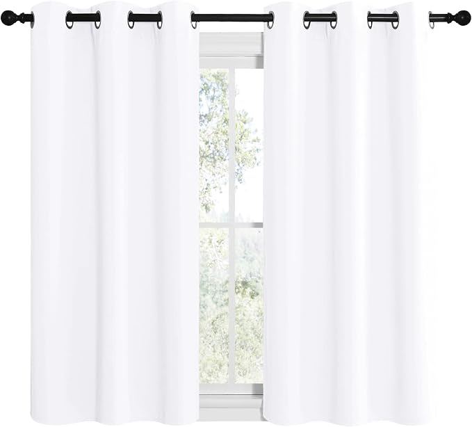 NICETOWN White Window Curtain Panels 50 inch Length, 50% Light Blocking Curtains for Bedroom & Dining Room Window (Set of 2, 42 inches x 50 inches)