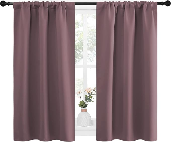 NICETOWN Kitchen Curtains, Short Blackout Curtains & Drapes, Small Window Draperies for Dining Room, Cupboard (Dry Rose, 34" W by 45" L, Set of 2)