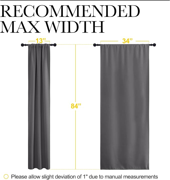 NICETOWN Grey Window Curtains for Bedroom - Home Decoration Thermal Insulated Rod Pocket Blackout Blinds & Drapes for Small Windows (Gray, 2 Panels, W34 x L84 -Inch)