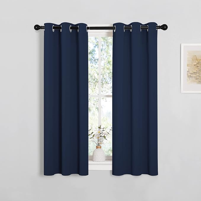 NICETOWN Navy Blackout Curtains for Kid's Room 29" Wide x 40" Long 2 Panels | All Season Thermal Insulated Solid Grommet Top Draperies Drapes, Light Blocking Noise Reducing Room Darkening Energy Saving