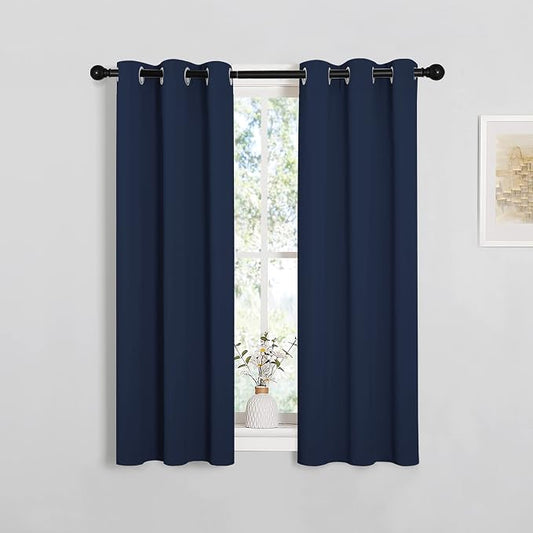 NICETOWN Navy Blackout Curtains for Kid's Room 29" Wide x 45" Long 2 Panels | All Season Thermal Insulated Solid Grommet Top Draperies Drapes for Bedroom Kitchen, Light Blocking Noise Reducing Home Decor